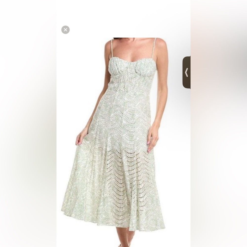 Nwt Misa Los Angeles Lace Midi Dress In White/Pink & Green